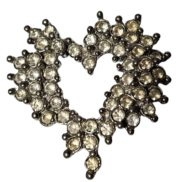 Vintage Heart Shaped Rhinestone Pendant Silver Tone Fashion DIY Jewelry Love - Picture 1 of 4